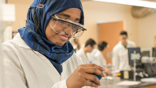 Female student working in lab